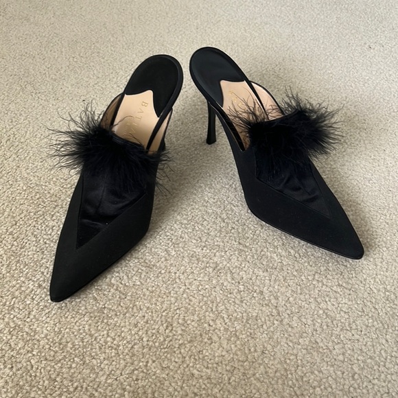 New Evening formal designer stilettos mules tuxedo style feathers made in Italy - Picture 1 of 6